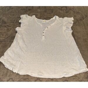 C&C California Linen Button Detail Shirt womens size 1X White Ruffle Cap Sleeve